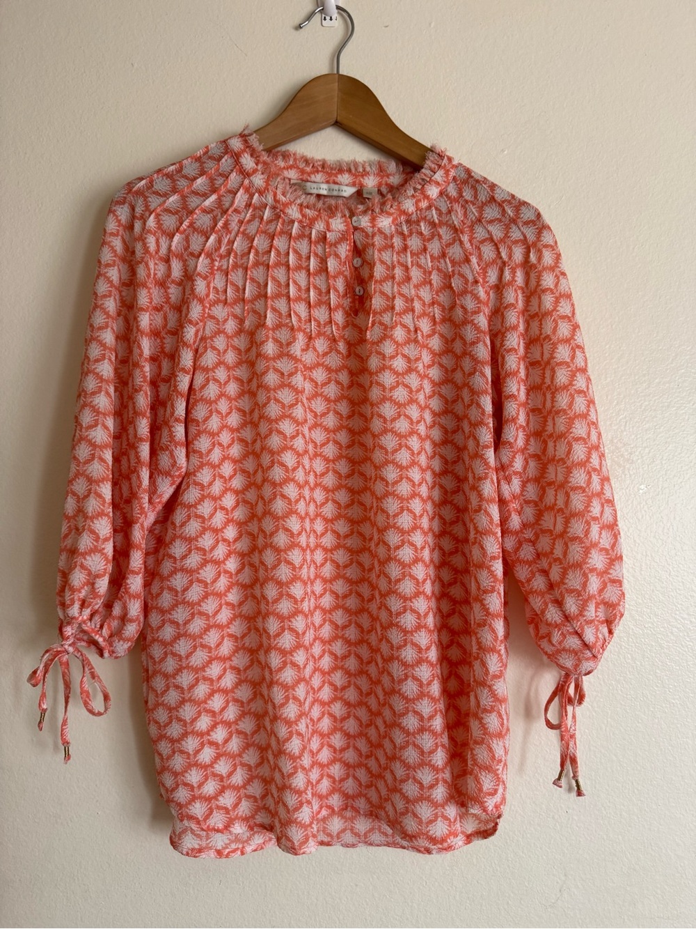 Lauren Conrad Lightweight Coral-Pink Printed Peasant Top